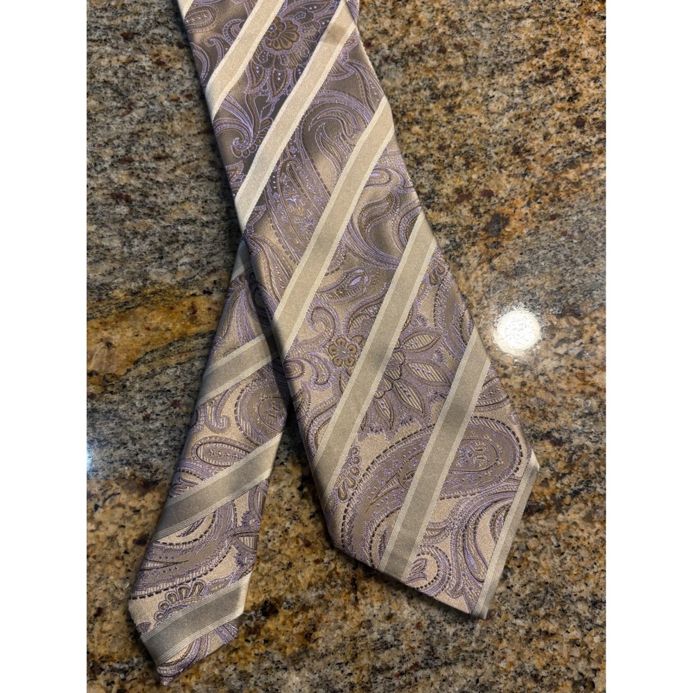 Canali Paisley Striped Necktie‎ 100% Silk Blend Business Formal Elegant